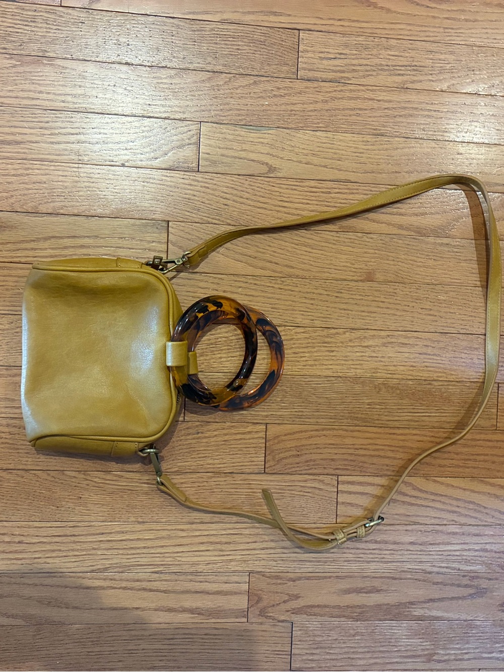 Mustard Yellow Crossbody Bag with Tortoiseshell Handles